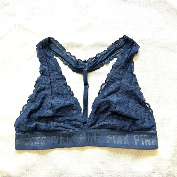 PINK Victorias Secret Lace T back bralette blue size small - Picture 1 of 16